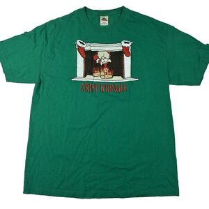 Vintage Y2K Alstyle Crisp Kringle T-shirt XL Green Funny Christmas Holiday Party